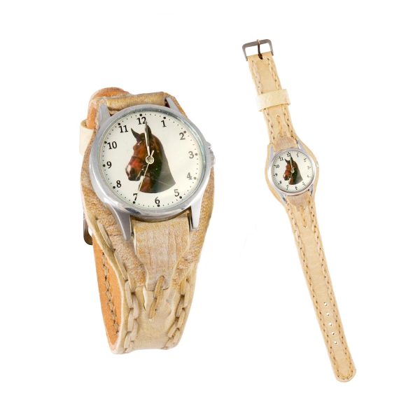 Reloj malla entera de cuero crudo con tejido de borde para hombre