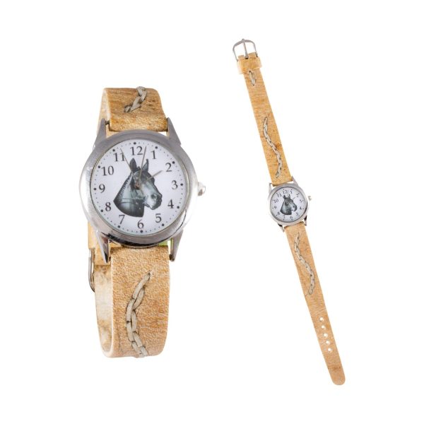 Reloj Malla partida de cuero crudo con tejido de borde para dama - Imagen 2
