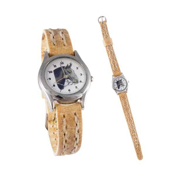 Reloj malla partida de cuero crudo con tejido de borde para dama - Imagen 2